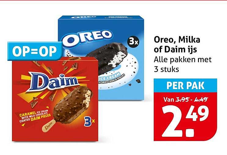Oreo, Milka of Daim ijs Alle pakken met 3 stuks