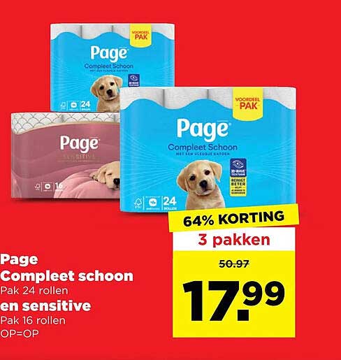 Page Compleet schoon Pak 24 rollen en sensitive Pak 16 rollen OP=OP 64% KORTING 3 pakken