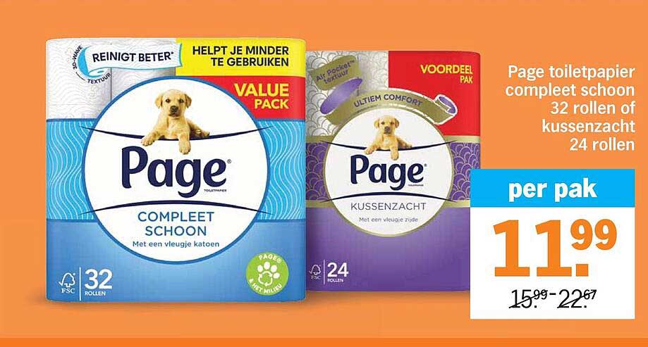 Page toiletpapier compleet schoon 32 rollen of kussenzacht 24 rollen