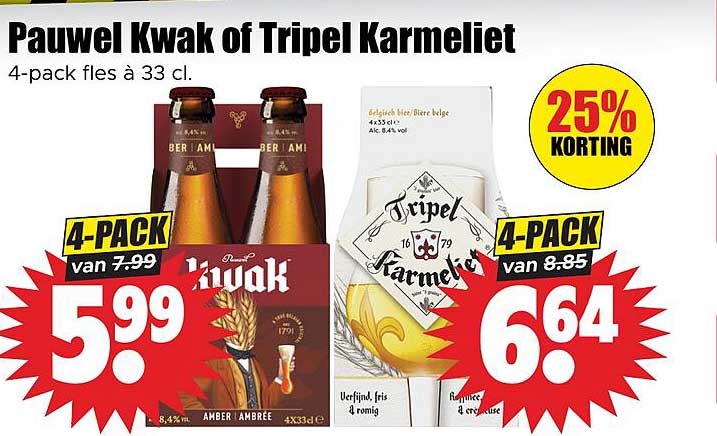 Pauwel Kwak of Tripel Karmeliet 4-pack fles à 33 cl 25% KORTING