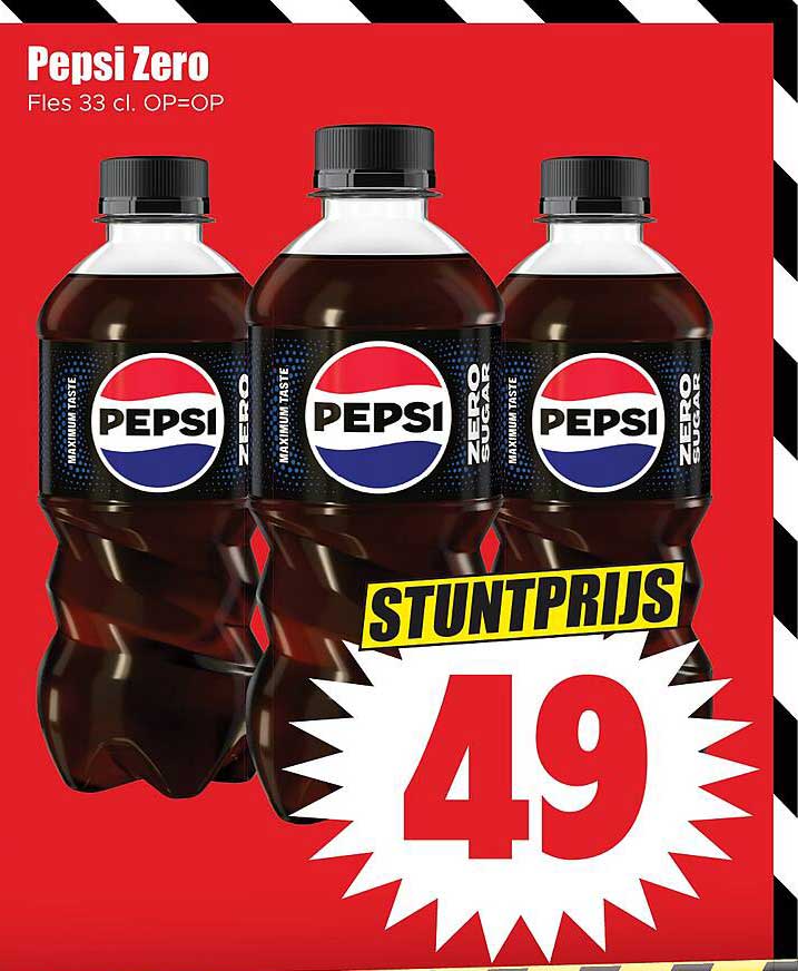 Pepsi Zero Fles 33 cl. OP=OP STUNTPRIJS
