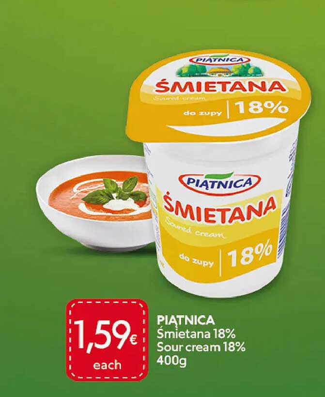 PIATNICA Śmietana 18% Sour cream 18% 400g
