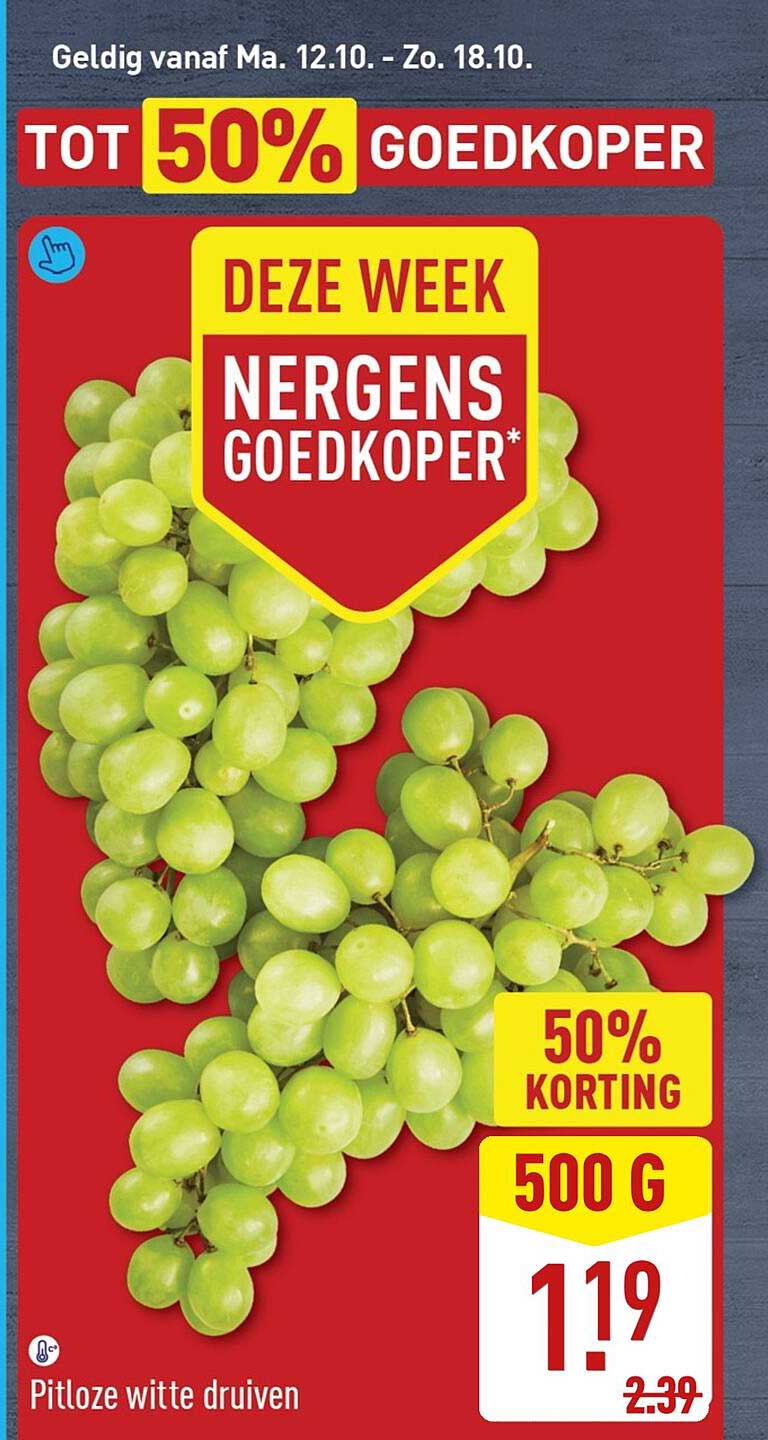 Pitloze witte druiven 500 g - 50% korting