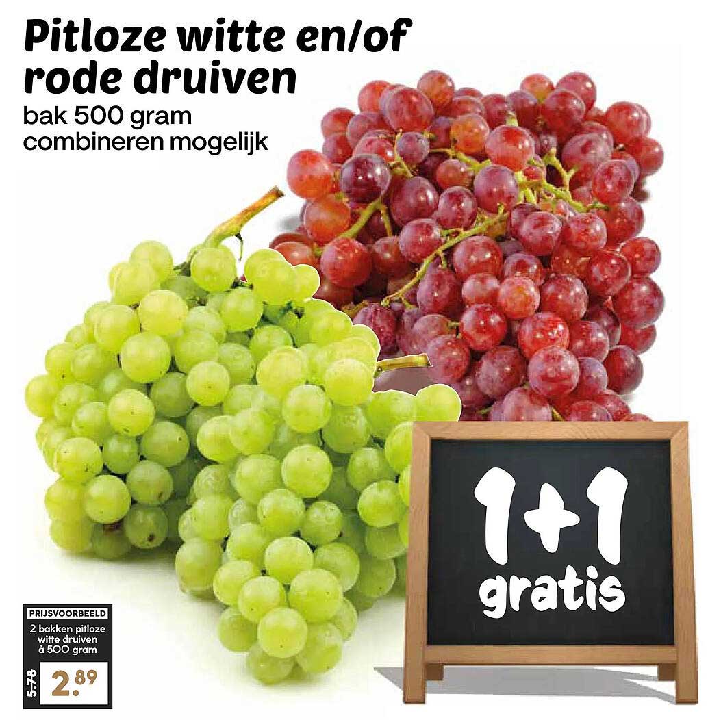 Pitloze witte en/of rode druiven bak 500 gram combineren mogelijk 1+1 gratis