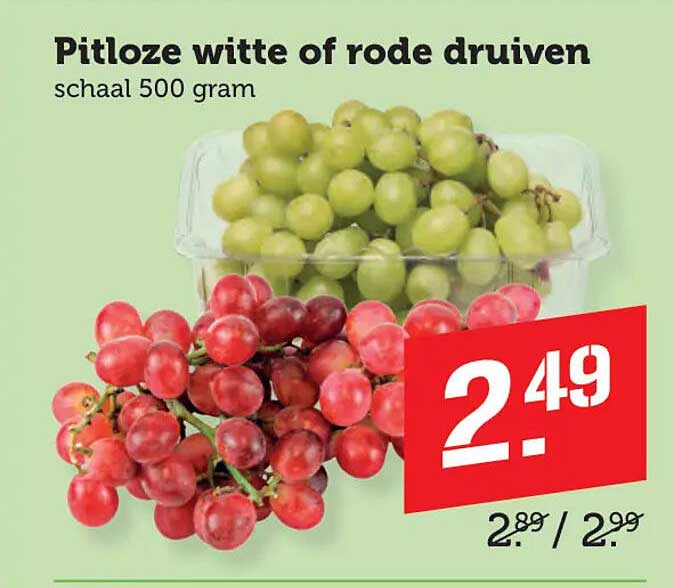 Pitloze witte of rode druiven schaal 500 gram