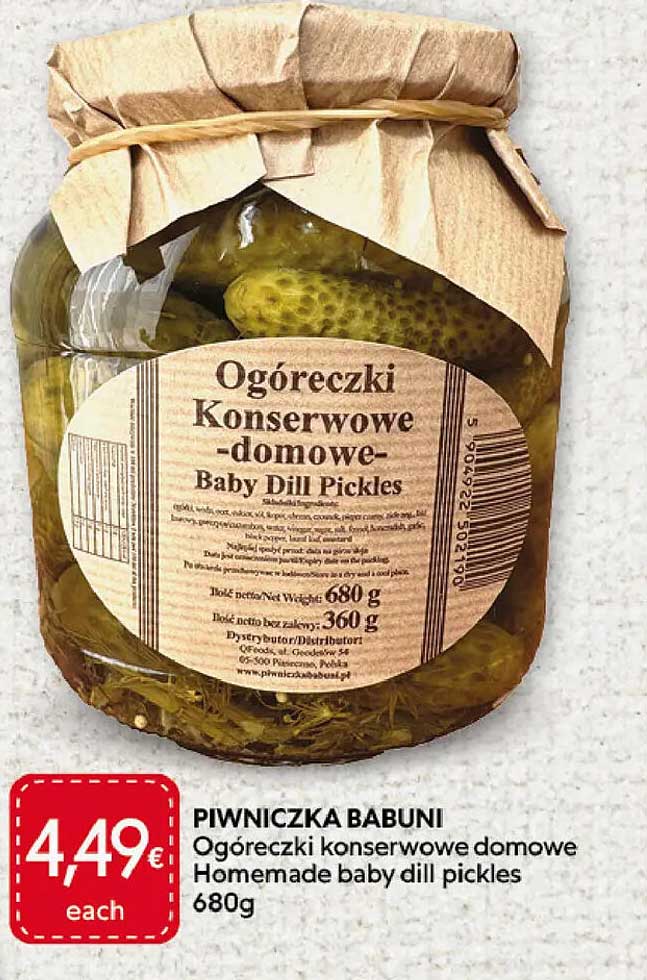 PIWNICZKA BABUNI Ogóreczki konserwowe domowe Homemade baby dill pickles 680g