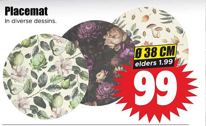 Placemat In diverse dessins. Ø 38 CM elders 1.99