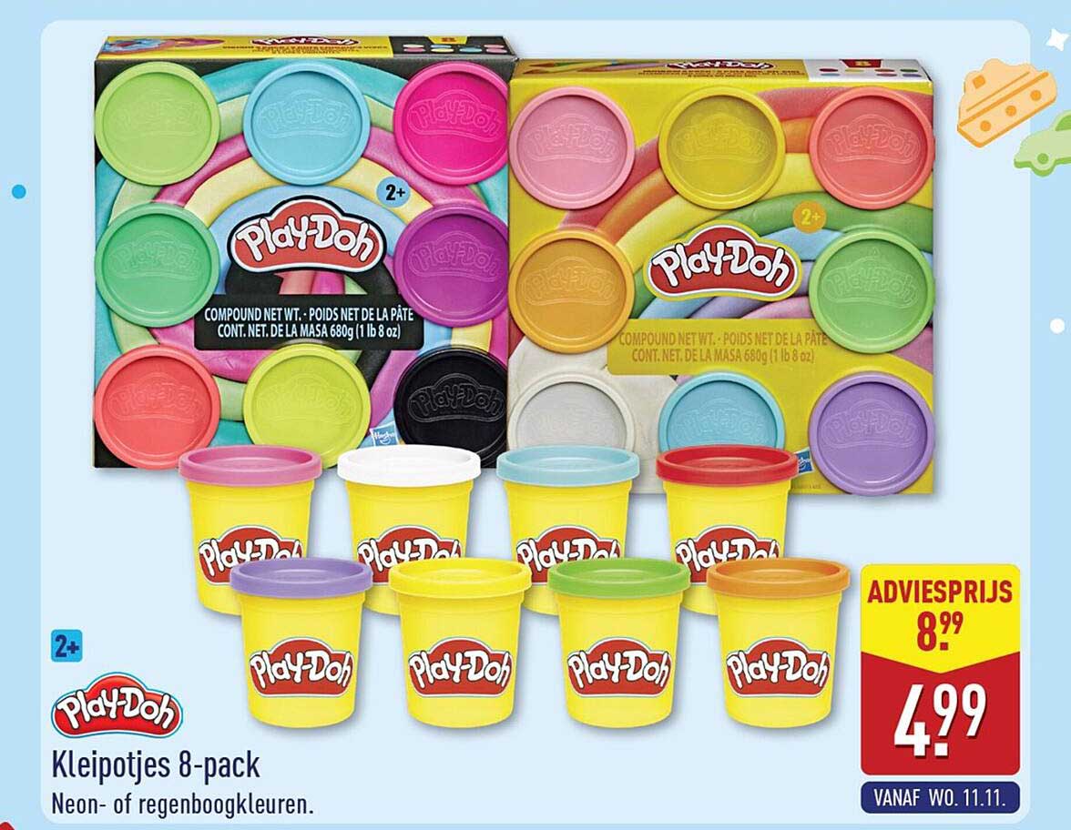 Play-Doh Kleipotjes 8-pack Neon- of regenboogkleuren.