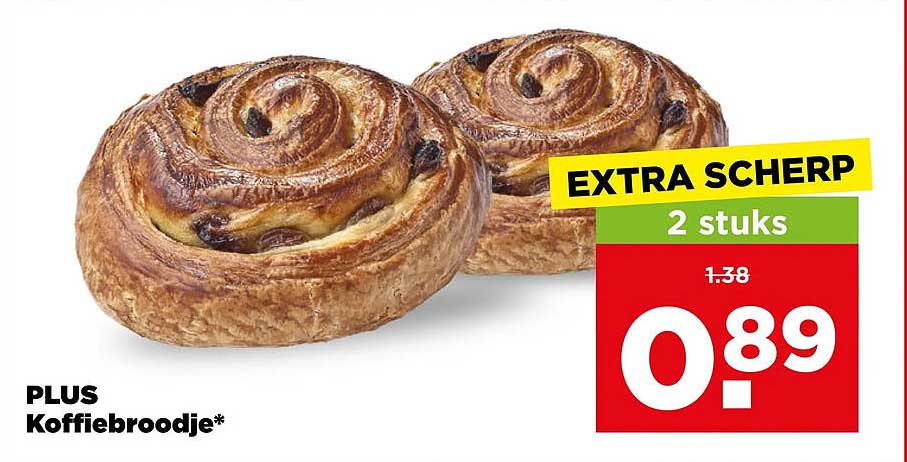 PLUS Koffiebroodje* EXTRA SCHERP 2 stuks