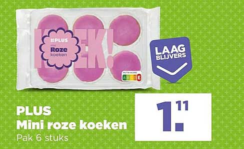 PLUS Mini roze koeken Pak 6 stuks