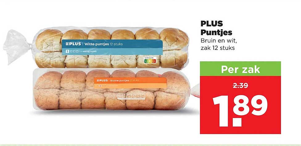 PLUS Puntjes Bruin en wit, zak 12 stuks