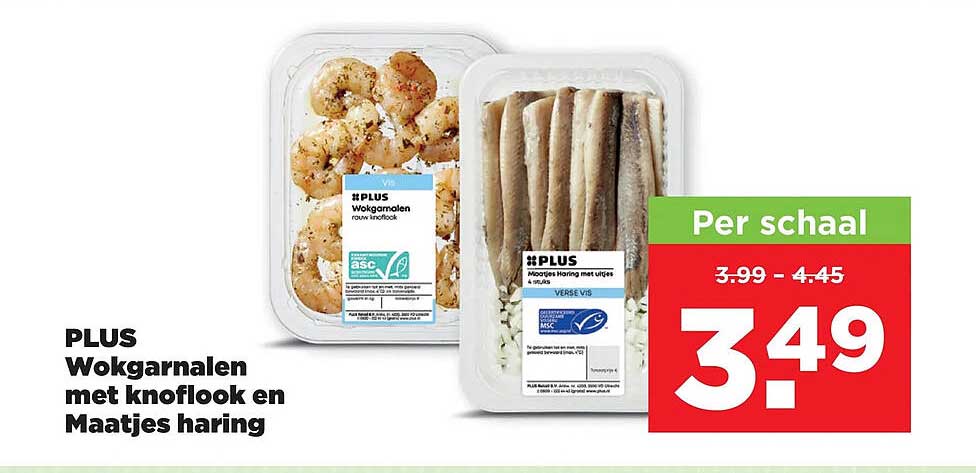 PLUS Wokgarnalen met knoflook en Maatjes haring