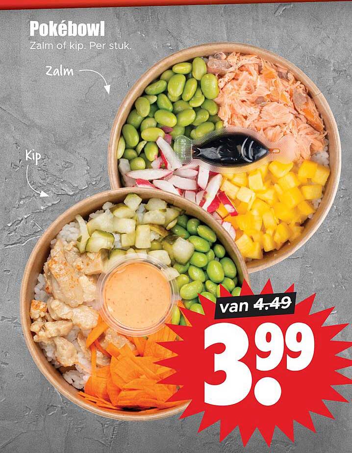Pokébowl Zalm of kip. Per stuk.