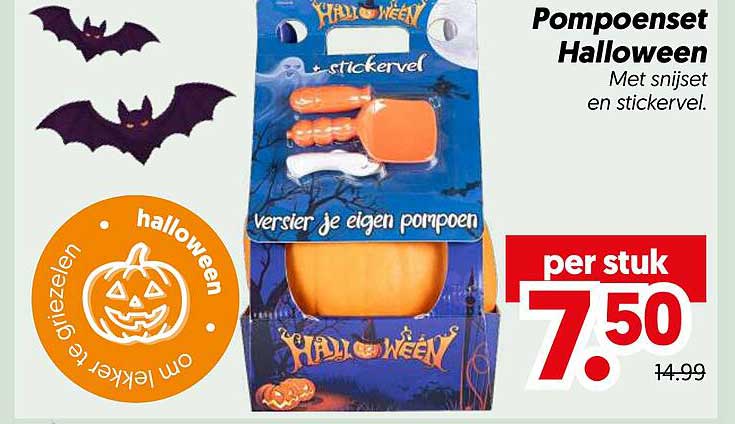 Pompoenset Halloween Met snijset en stickervel.