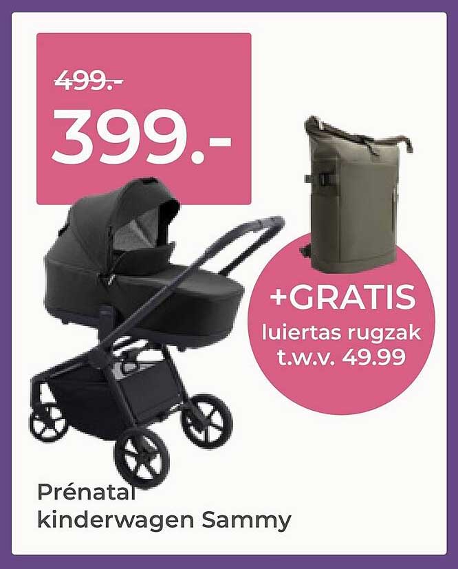 Prénatal kinderwagen Sammy + GRATIS luiertas rugzak t.w.v. 49.99