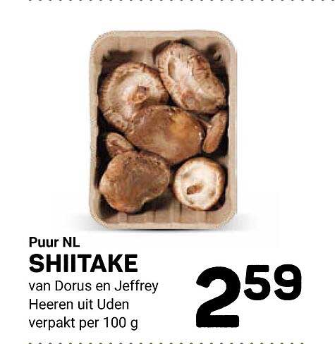 Puur NL SHIITAKE van Dorus en Jeffrey Heeren uit Uden verpakt per 100 g