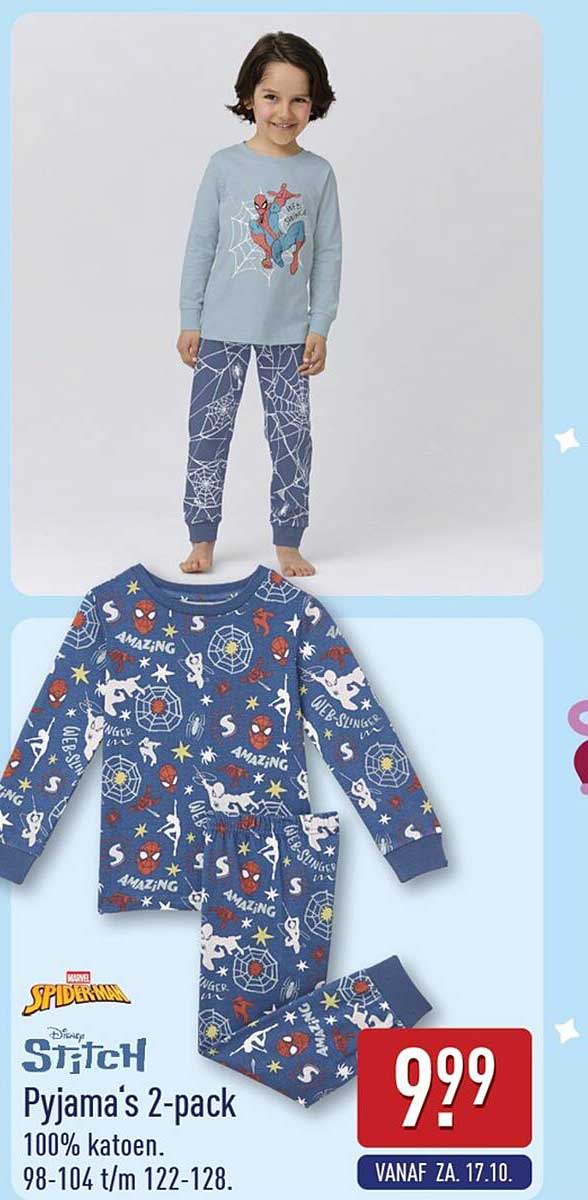 Pyjama's 2-pack 100% katoen. 98-104 t/m 122-128.