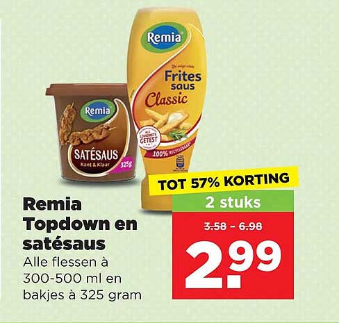 Remia Topdown en satésaus TOT 57% KORTING 2 stuks