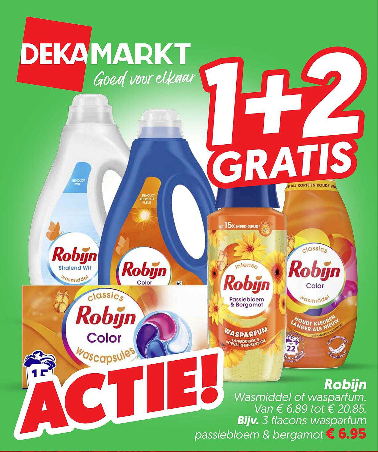 Robijn Wasmiddel of wasparfum. 1+2 GRATIS Actie!