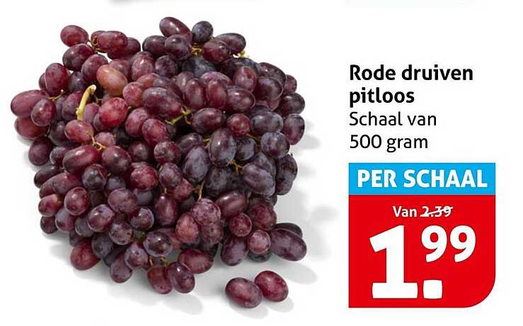 Rode druiven pitloos Schaal van 500 gram PER SCHAAL