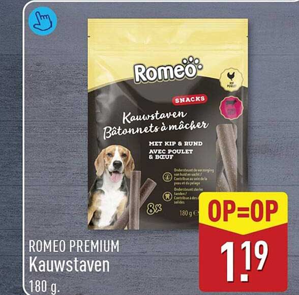 ROMEO PREMIUM Kauwstaven 180 g. OP=OP