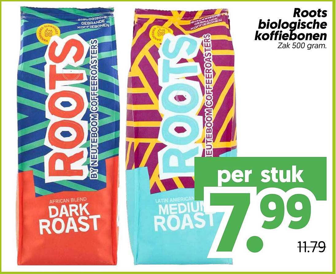 Roots biologische koffiebonen Zak 500 gram