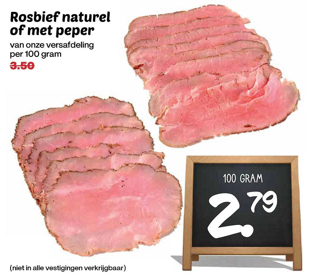 Rosbief naturel of met peper van onze versafdeling per 100 gram