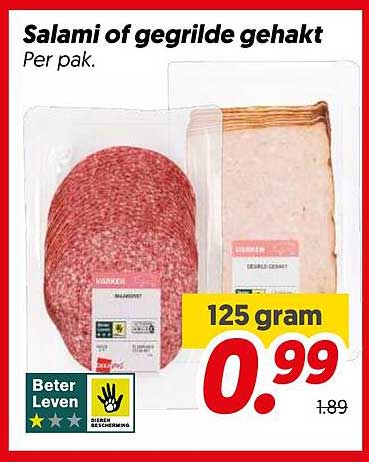 Salami of gegrilde gehakt per pak.