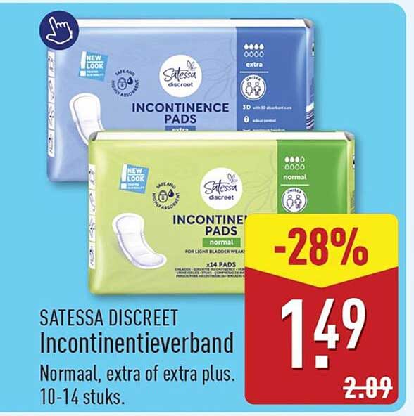 SATESSA DISCREET Incontinentieverband Normaal, extra of extra plus. 10-14 stuks.