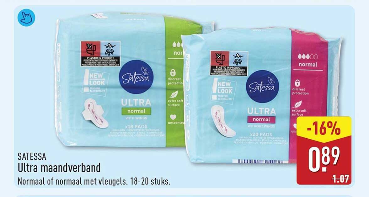 SATESSA Ultra maandverband Normaal of normaal met vleugels. 18-20 stuks.