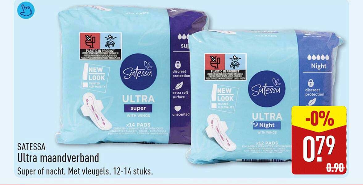 SATESSA Ultra maandverband Super of nacht. Met vleugels. 12-14 stuks. -0%