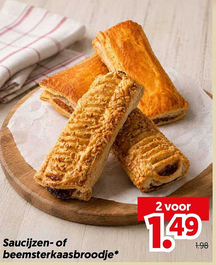 Saucijzen- of beemsterkaasbroodje* 2 voor 1.49