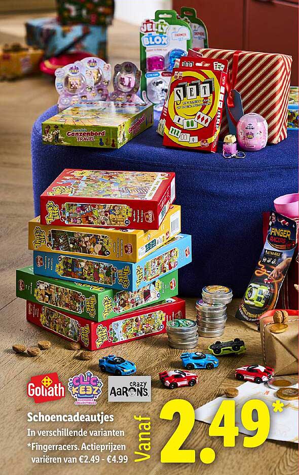 Schoencadeautjes In verschillende varianten *Fingerracers. Actieprijzen variëren van €2.49 - €4.99 Vanaf