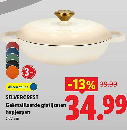 SILVERCREST Geëmailleerde gietijzeren hapjespan Ø27 cm