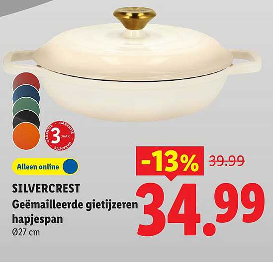 SILVERCREST Geëmailleerde gietijzeren hapjespan Ø27 cm Alleen online -13%