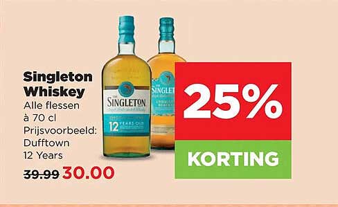 Singleton Whiskey Alle flessen à 70 cl Prijsvoorbeeld: Dufftown 12 Years 25% KORTING