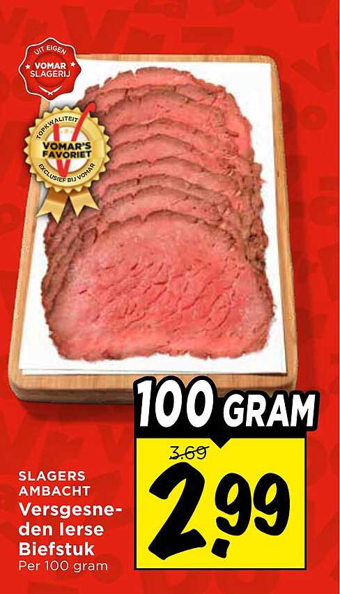 SLAGERS AMBACHT Versgesneden Ierse Biefstuk Per 100 gram