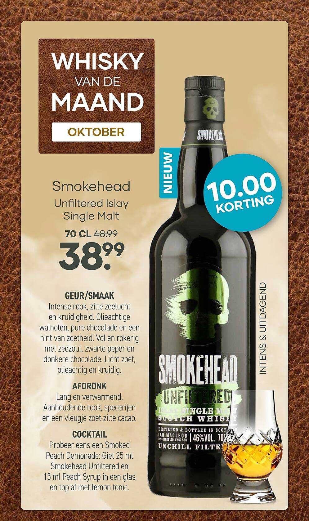 Smokehead Unfiltered Islay Single Malt 70 cl NIEUW 10.00 KORTING