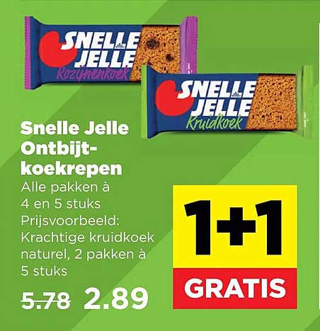 Snelle Jelle Ontbijtkoekrepen 1+1 GRATIS