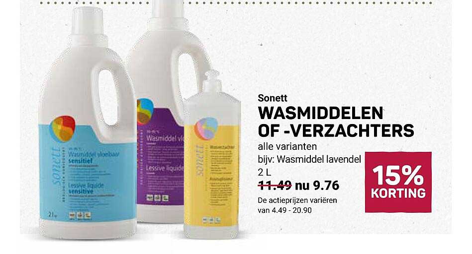 Sonett WASMIDDELEN OF -VERZACHTERS 15% KORTING
