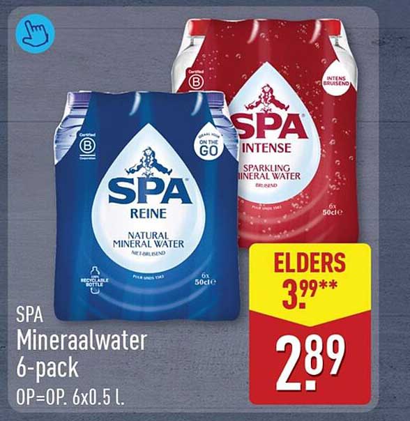 SPA Mineraalwater 6-pack OP=OP. 6x0.5 L.