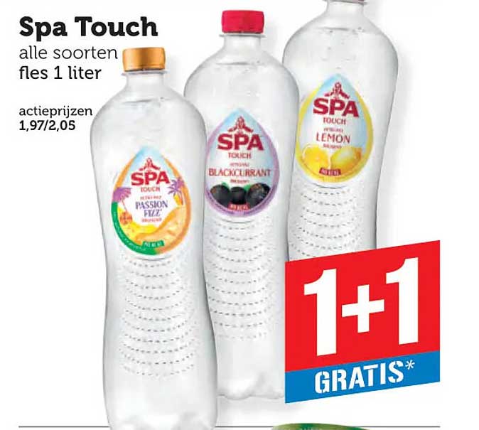 Spa Touch alle soorten fles 1 liter 1+1 gratis