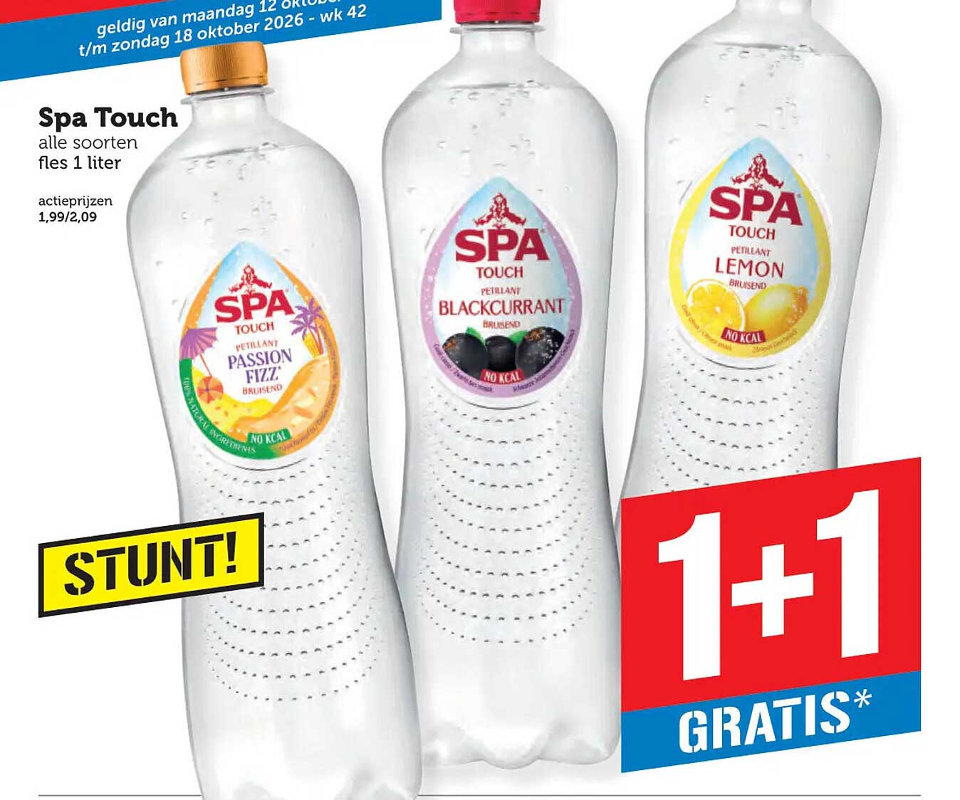 Spa Touch alle soorten fles 1 liter 1+1 gratis