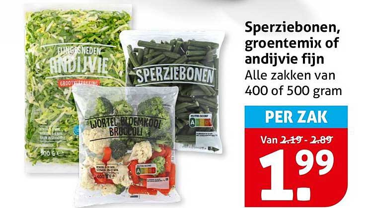 Sperziebonen, groentemix of andijvie fijn
