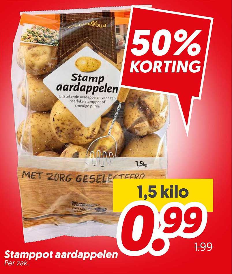 Stamppot aardappelen 1,5 kilo 50% korting