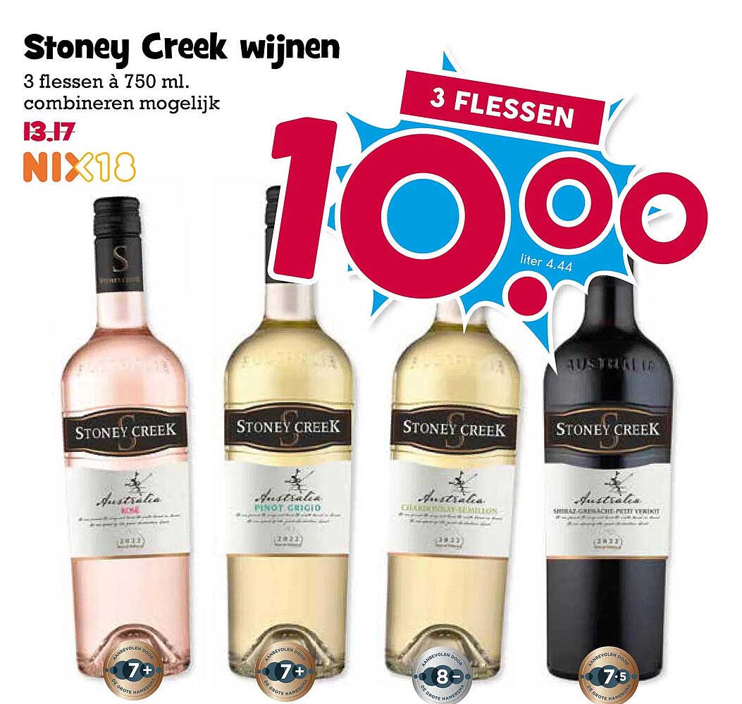 Stoney Creek wijnen 3 flessen à 750 ml. combineren mogelijk 3 flessen 10.00