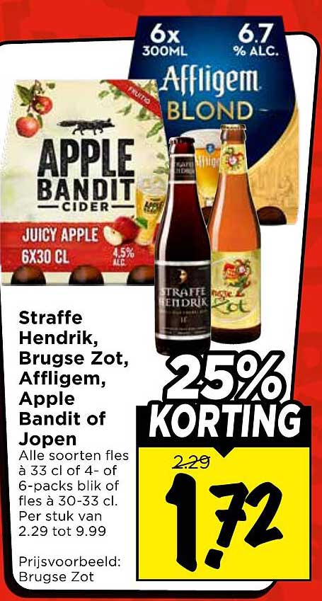 Straffe Hendrik, Brugse Zot, Affligem, Apple Bandit of Jopen 25% korting