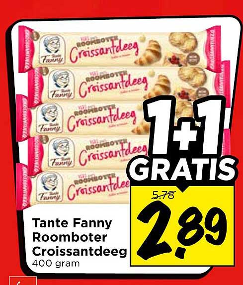Tante Fanny Roomboter Croissantdeeg 1+1 GRATIS