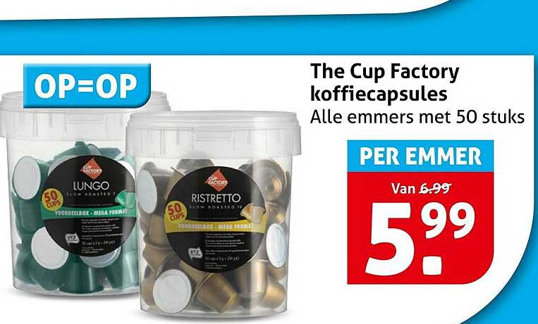 The Cup Factory koffiecapsules Alle emmers met 50 stuks