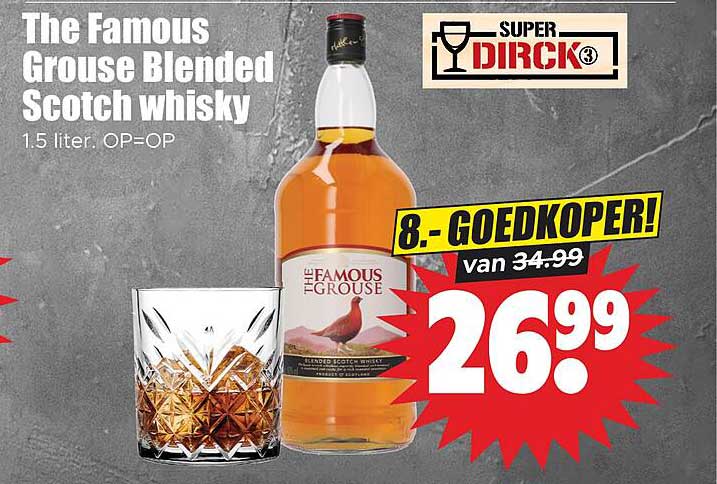 The Famous Grouse Blended Scotch Whisky 1.5 liter. OP=OP 8.- GOEDKOPER!